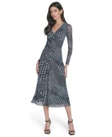 Women\'s Long-Sleeve Printed-Mesh Midi Dress at Macys