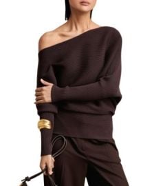 Women\'s Lorna Off-the-Shoulder Ribbed Long-Sleeve Sweater at Macys