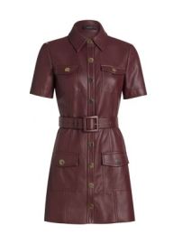 Women\'s Lydia Faux Leather Belted Minidress - Burgundy - at Saks Fifth Avenue