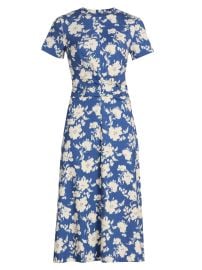 Women\'s Mac Floral Gathered Midi-Dress - French Blue Cream Multi - at Saks Fifth Avenue
