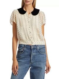 Women\'s Madeline Velvet-Collar Top - Mother Of Pearl Dot - at Saks Fifth Avenue