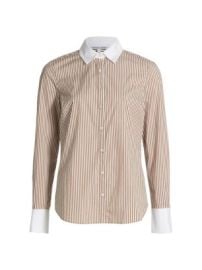 Women\'s Marisol Striped Cotton-Blend Long-Sleeve Shirt - Deep Ochre White - at Saks Fifth Avenue