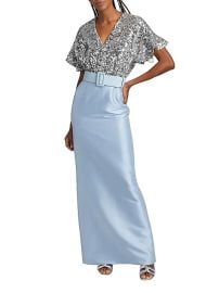 Women\'s Marlene Sequin & Mikado Column-Skirt Gown - Silver Glacial Blue - at Saks Fifth Avenue