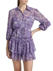 Women\'s Marsea Floral Ruffled Chiffon Minidress - Lilac Wine Multi - at Saks Fifth Avenue