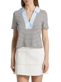 Women\'s Melanie Striped Stretch Cotton Top - Cream Maritime Blue Stripe - at Saks Fifth Avenue