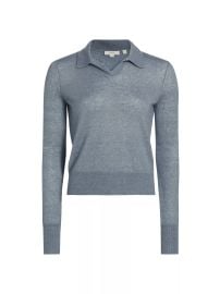 Women\'s Merino & Cashmere-Blend Long-Sleeve Polo Sweater - Mist Grey - at Saks Fifth Avenue