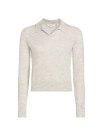 Women\'s Merino & Cashmere-Blend Long-Sleeve Polo Sweater - Mist Grey - at Saks Fifth Avenue