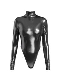 Women\'s Metallic Long-Sleeve Turtleneck Bodysuit - Silver - at Saks Fifth Avenue