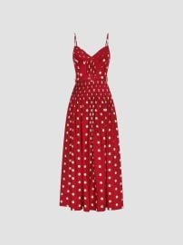 Women\'s Mireille Belted Polka Dot Linen-Blend Midi-Dress - Crimson Polka Dot - at Saks Fifth Avenue