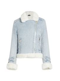 Women\'s Molly Denim & Faux Fur Moto Jacket - Light Blue Cream - at Saks Fifth Avenue