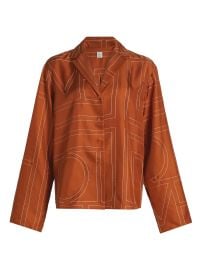Women\'s Monogram Silk Pajama-Inspired Button-Front Shirt - Terracotta - at Saks Fifth Avenue