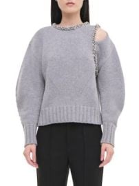 Women\\\'s Monroe Crystal-Embellished Wool-Cashmere Crewneck Sweater - Grey Melange - at Saks Fifth Avenue