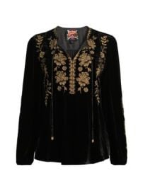 Women\'s Naomi Embroidered Velvet Tieneck Blouse - Black - at Saks Fifth Avenue