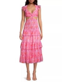 Women\'s Neely Smocked Cut-Out Midi-Dress - Pink Multi - at Saks Fifth Avenue