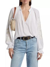 Women\'s Nelida Embroidered Long-Sleeve Top - Ivory - at Saks Fifth Avenue