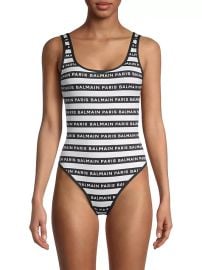 Women\'s New Iconic Striped Logo One-Piece Swimsuit - White Black - at Saks Fifth Avenue