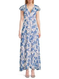 Women\'s Nia Floral A-Line Maxi Dress - Cobalt Vining Orchids - at Saks Fifth Avenue