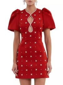 Women\'s Nicky Hilton x Rebecca Vallance Carmella Embellished Puff-Sleeve Minidress - Red - at Saks Fifth Avenue