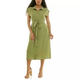 Women\'s Nina Leonard Button Front Belted Shirt Dress at Kohls