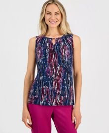 Women\'s Notch-Lapel Single-Breasted Jacket, Printed Pleat-Neck Sleeveless Top & Ava Straight-Leg Press-Pleat Pants at Macys