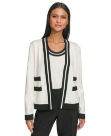 Women\'s Open-Front Long-Sleeve Knit Cardigan with Contrast Trim at Macys