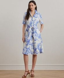 Women\'s Paisley Tie-Front Linen Shirtdress at Macys