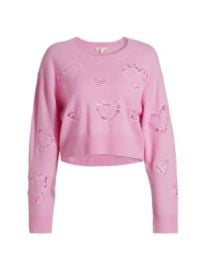 Women\'s Parson Wool & Cashmere Lace-Trim Heart Sweater - Heartfelt Pink - at Saks Fifth Avenue