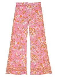 Women\'s Patterned Linen Trousers - Orange Pink Flowers Print - at Saks Fifth Avenue