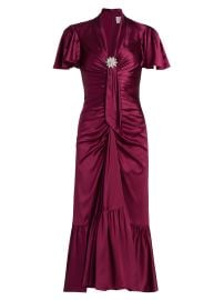 Women\'s Peeta Crystal Brooch-Embellished Satin Cocktail Dress - Red Plum - at Saks Fifth Avenue