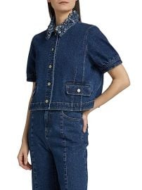 Women\'s Petal Ethel Stretch-Denim Jacket - Oceane - at Saks Fifth Avenue
