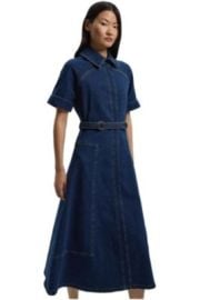 Women\'s Petite Stretch Denim Tab Belt Midi Dress at Macys