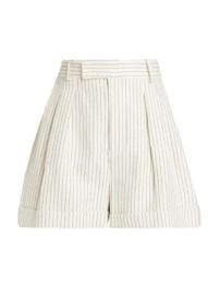 Women\'s Pinstripe Cotton-Linen Pleated Shorts - Cream Multi - at Saks Fifth Avenue