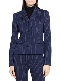 Women\'s Pinstripe Crepe Fitted Suit Jacket - Navy Multi - at Saks Fifth Avenue