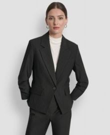 Women\'s Pinstripe Ruched-Sleeve One-Button Blazer at Macys