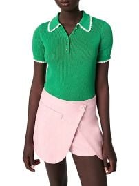 Women\'s Pointelle Knit Crochet Polo Shirt - Green White - at Saks Fifth Avenue