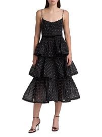 Women\'s Polka Dot Pleated Tiered Midi-Dress - Black Cream Polka Dot - at Saks Fifth Avenue