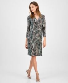 Women\'s Printed Long-Sleeve Faux-Wrap Dress at Macys