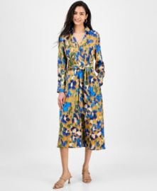 Women\'s Printed V-Neck Tie-Waist Midi Dress at Macys