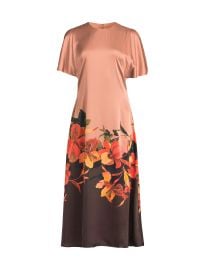 Women\'s Raven Floral Satin Midi-Dress - Coral Placement Floral - at Saks Fifth Avenue