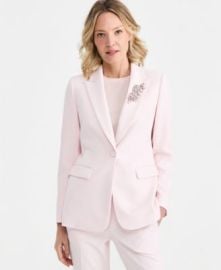 Women\'s Rhinestone-Brooch Structured Stretch Blazer, Regular & Petite at Macys