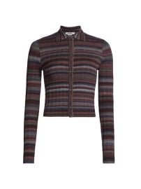 Women\'s Rib-Knit Stripe Polo Cardigan - Lavender Combo - at Saks Fifth Avenue