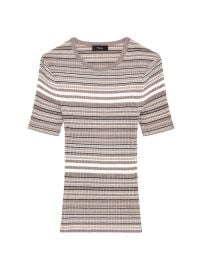 Women\'s Rib-Knit Stripe Wool T-Shirt - Black Multi - at Saks Fifth Avenue