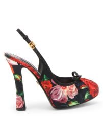 Women\'s Rose Satin 130MM Slingback Pumps - Black Rose Multi - at Saks Fifth Avenue