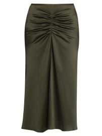 Women\'s Ruched Satin Midi-Skirt - Dark Olive - at Saks Fifth Avenue