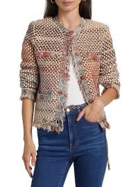 Women\'s Sariyah Wool-Blend Knit Crewneck Jacket - Red Multi - at Saks Fifth Avenue