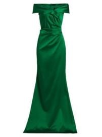 Women\'s Satin Off-The-Shoulder Gown - Emerald - at Saks Fifth Avenue