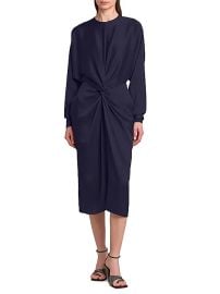 Women\'s Satin Twist-Front Long-Sleeve Midi-Dress - Ink - at Saks Fifth Avenue