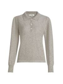 Women\'s Scallop Polo Sweater - Light Heather Grey - at Saks Fifth Avenue