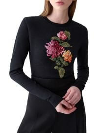 Women\'s Sequined Chrysanthemum-Embroidered Silk-Cotton Sweater - Black Multi - at Saks Fifth Avenue