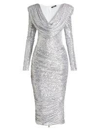 Women\'s Sequined Cowlneck Midi-Dress - Argente - at Saks Fifth Avenue